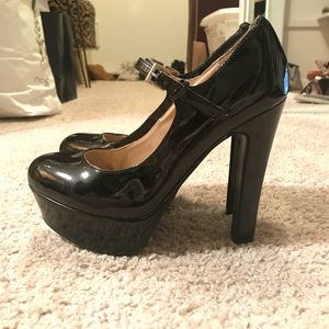 Black Leather Heels with Buckle Strap